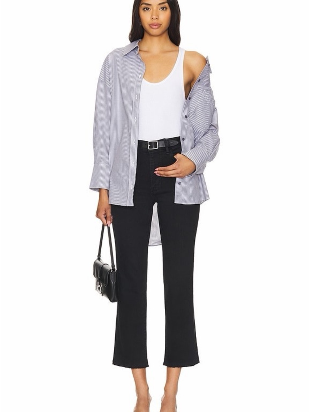 FRAME Le-High Straight Jeans; Black, Frayed Hem